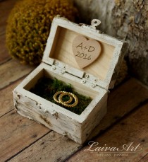 wedding photo -  Personalized Wedding Ring Bearer Pillow Box Ring Bearer Box Birch Bark Rustic Wedding