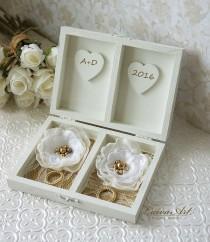 wedding photo -  Personalized Ring Bearer Box Gold Wedding Ring Bearer Pillow Alternative Ivory Ring Bearer Box Wedding Ring Box