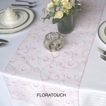 wedding photo - Pink Swirl Embroidered Organza Wedding Table Runner
