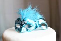 wedding photo - Miniature Masquerade Masks (Turquoise), Cake Topper, Paris Decoration, Centerpiece Decor