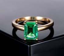wedding photo - Emerald Engagement Ring Emerald Cut Ring 14K Yellow Gold Emerald Ring May Birthstone Ring