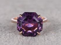 wedding photo - Big hexagon Amethyst Engagement ring,Solitaire wedding ring,14K Rose Plain Gold Band,Purple stone Promise Ring,Bridal Ring,Stacking Ring