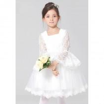 wedding photo - Elaborate Tulle & Lace Princess Natural Waist Flower Girl Dress With Buttons - Compelling Wedding Dresses