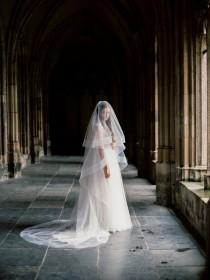 wedding photo - Thick horsehair ribbon veil with blusher, horsehair wedding veil, cathedral bridal veil, circle wedding veil, drop veil, Style V30