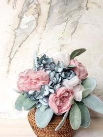 wedding photo - Serenity & Rose Quartz Fabric Flower Bouquet