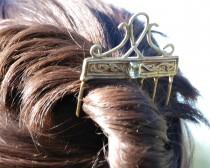 wedding photo - Wedding hair jewelry - Renaissance hair piece - Silver Bronze prasiolite - Artisan hair adorment - One of a kind