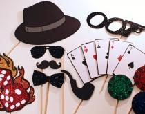 wedding photo - James Bond Themed Photo Booth Props - Features oversized deck of cards, glittered dice on fire, and more...