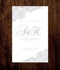 wedding photo - Silver Wedding Program Template Folded Lace Monogram - Printable Instant Download You Edit Text - Suggested Free Fonts