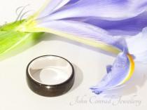 wedding photo - Wood Wedding Ring With Macassar Ebony & Sterling Silver Core Lining