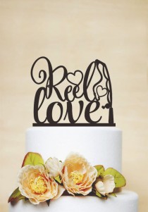 wedding photo - Reel Love Cake Topper,Wedding Cake Topper,Engagement Cake Topper,Custom Cake Topper,Unique Cake Topper,Fishing Cake Topper P160