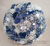 wedding photo -  Brooch bouquet. Navy blue and Silver wedding brooch bouquet Quinceanera keepsake bouquet