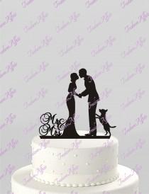 wedding photo -  Wedding Cake Topper Silhouette Groom and Bride with Dog, Mr & Mrs Acrylic Cake Topper, [CT78p]