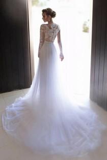 wedding photo -  White wedding dress,dress Long sleeves,lace wedding dress,wedding gown,Ivory wedding dress,Chiffon wedding dress ,Trail Wedding dress