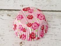 wedding photo - Romantic Red and Pink Rose Floral Cupcake Liners (50)