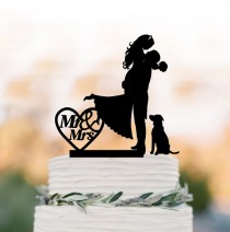wedding photo -  Mr And Mrs Wedding Cake topper with dog, Bride and groom silhouette funny wedding cake topper with heart, Funny Wedding cake topper