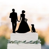 wedding photo -  Wedding Cake topper silhouette, family Cake Topper with bride and groom , funny wedding cake topper with dog, anniversary cake topper
