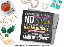 wedding photo - Will You Be My Maid of Honor Card, Printable Digital File, If I Promise Chalkboard Funny Bridesmaid Proposal Card by Event Printables