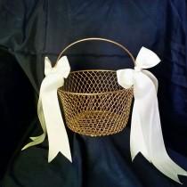 wedding photo - Gold Flower girl basket, gold basket