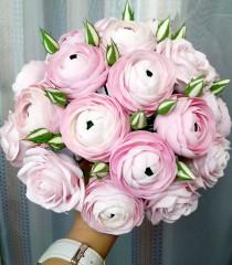 wedding photo - Peachy ranunculus bouquet, sweet pink ranunculus bouquet, wedding bouquet. Clay bouquet