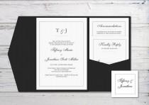 wedding photo - Digital Wedding Invitation, Printable Invitation, Pocketfold Template, Classic Dots, Elegant, Black, Dots,  PDF