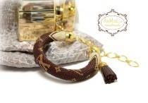 wedding photo - Beaded crochet bracelet • Brown, beige, gold • Bead crochet rope • Beadwork Bracelet • Beadwork Handmade • Office style • Fashion style