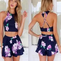 wedding photo - Sexy Two Piece Floral Casual Dresses Pants