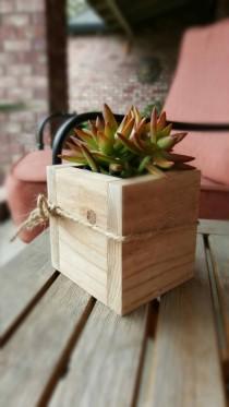 wedding photo - Redwood Succulent Planter Box Flower Box Garden Box Home Decor Wood Accent Centerpiece 4" x 4"