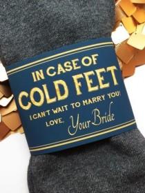 wedding photo - "In Case Of Cold Feet" Socks Label- Navy & Gold Bride's Gift To Groom