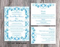 wedding photo - DIY Wedding Invitation Template Set Editable Word File Instant Download Printable Blue Invitation Aqua Blue Invitation Elegant Invitations