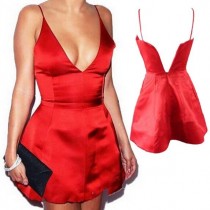 wedding photo -  Sexy Selena Gomez Short Taffeta Low Cut Red Prom Party Formal Dress