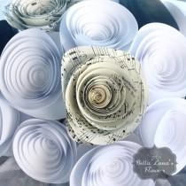 wedding photo - Paper Flowers Loose Stemmed - Music Sheet - White - Black - Centerpiece - Bridal Bouquet - Wedding Bouquet - Bridesmaid Bouquet - House Dec