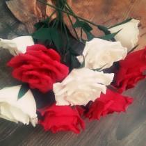 wedding photo - White and Red Crepe Paper Flowers, Crepe Roses, White crepe Roses, Red Paper Roses, Wedding Decoration, Table decor