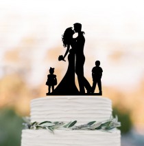 wedding photo -  Bride and groom silhouette Wedding Cake topper with child, cake topper wedding, wedding cake topper with boy and girl, family cake topper