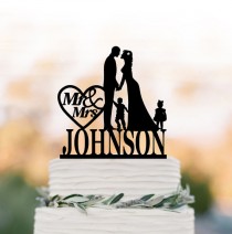 wedding photo -  Personalized Wedding Cake topper with child, customized cake topper for wedding, silhouette wedding cake topper with boy and girl mr and mrs