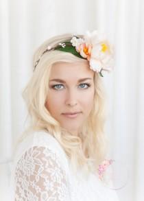 wedding photo - Peach Flower Crown, Bridesmaid Flower Crown, Flower Crown, Flower Halo, Floral Head Wreath, Floral Halo, Wedding Flower Crown, Bridal Halo