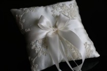 wedding photo - Ivory Ring Bearer Pillow  Cream Lace Wedding Bearer Ring Holder  Ivory Satin and Beige Lace Ring Pillow  Bridal Flower Girl Ivory Pillow