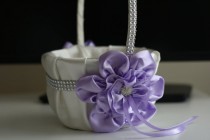 wedding photo -  Ivory Lavender Satin Wedding Basket \ Violet Wedding Flower Girl Basket and Ring Pillow Set \ Light Purple Brooch Basket and Ring Holder Set
