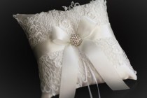 wedding photo -  White Ring Bearer Pillow and Flower Girl Basket \ Off-white Lace Wedding Ring Holder \ Brooch Pillow \ Wedding Ceremony Accessory