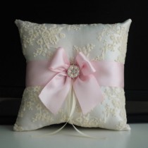 wedding photo -  Ivory Pink Wedding Pillow Basket Accessories Set \ Blush pink Flower Girl Basket & Ring bearer Pillow \ Pink Wedding Pillow Basket Set
