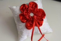 wedding photo -  Red Wedding Pillow Basket Accessories Set \ Off white Red Flower Girl Basket & Ring bearer Pillow \ Red Wedding Pillow Basket Set