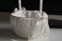 wedding photo -  Lace Wedding Pillow   Basket Set \ Lace Applique Ring Bearer Pillow   Flower Girl Basket \ Ivory Lace Ring Bearer Pillow \ Lace Ring Holder