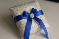 wedding photo -  Royal Blue Ring Bearer and Wedding Basket Set \ Blue Flower Girl Basket and Ring Holder Set \ Royal Blue Wedding Ring Pillow and Basket