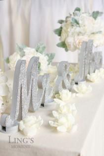 wedding photo - Mr and Mrs-Glitter Letters-Sweetheart Table Decorations-Silver Glitter-Mr & Mrs Sign-Bride and Groom-Free standing-Wedding Decor TLWSGTSIL
