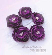wedding photo -  Wedding Fabric Flowers Hair Pin Plum Violet Lavender Eggplant Purple Bridal Flowers Set of 6