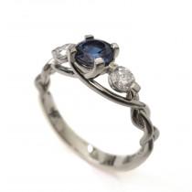wedding photo - Braided Engagement Ring - Sapphire and Diamond engagement ring, white gold diamond ring, engagement ring, celtic ring, three stone ring, 7