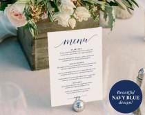 wedding photo - Wedding Menu Template, Wedding Menu Printable, Wedding Menu Cards, Table Menu, Menu Sign, Navy Blue Wedding, PDF Instant Download 