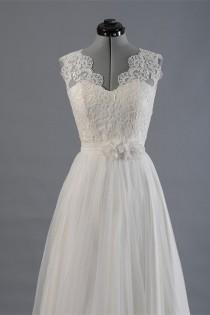 wedding photo -  Elegant V-neck Sweep Train White Open Back Lace Wedding Dress