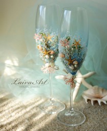wedding photo -  Beach Wedding Champagne Flutes Wedding Champagne Glasses Wedding Toasting Flutes