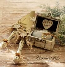 wedding photo -  Personalized Wedding Rustic Ring Bearer Box Ring Pillow Box Winter Wedding