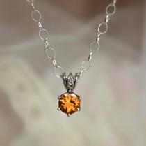 wedding photo - Golden Citrine Bridal Necklace - Solitaire Necklace in Sterling - Filigree Pendant and Chain - Updated Traditional - Bridesmaid Pendant
